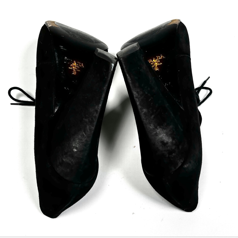 Prada Womsns Boots Black Suede Pointed Toe Lace-Up Ankle Boots Botie US 40 - Picture 3 of 9